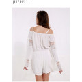 Us Mulheres Verão Strapless Lace Stitching Correias Hollow Branco Sólido Cor Long Sleeve Jumpsuit Piece Shorts